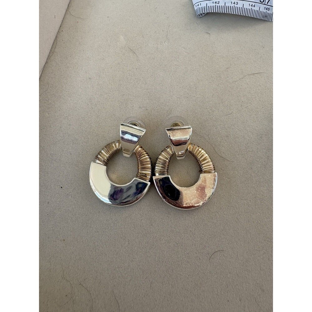 Vintage Avon Mixed Metal Silver Gold Tone Wire Wrapped Door Knocker Earrings